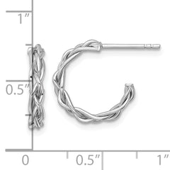 14k White Rhodium-plated Polished Woven Braid 3 x 15mm C-Hoop Post Earrings