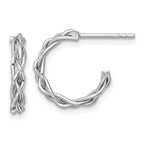 14k White Rhodium-plated Polished Woven Braid 3 x 15mm C-Hoop Post Earrings