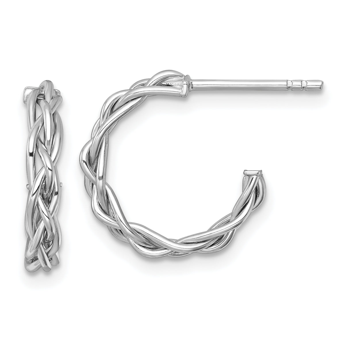 14k White Rhodium-plated Polished Woven Braid 3 x 15mm C-Hoop Post Earrings