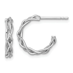 14k White Rhodium-plated Polished Woven Braid 3 x 15mm C-Hoop Post Earrings