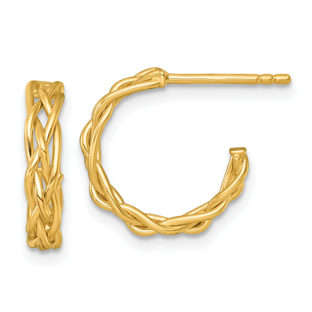14k Polished Woven Braid 3 x 15mm C-Hoop Post Earrings