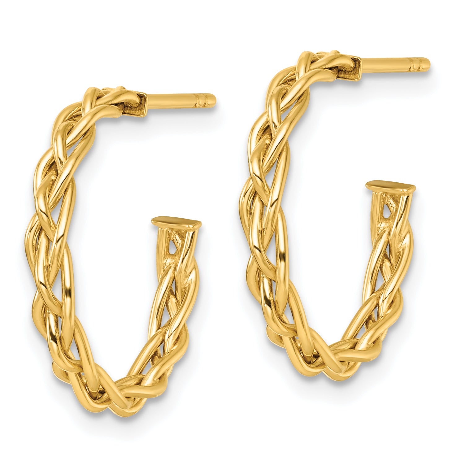 14k Polished Woven Braid 3 x 19mm C-Hoop Post Earrings Secondary image