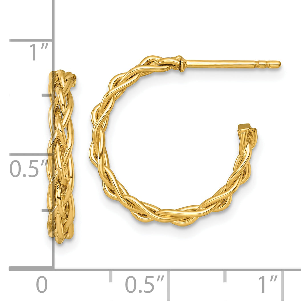 14k Polished Woven Braid 3 x 19mm C-Hoop Post Earrings