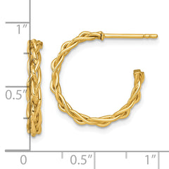 14k Polished Woven Braid 3 x 19mm C-Hoop Post Earrings