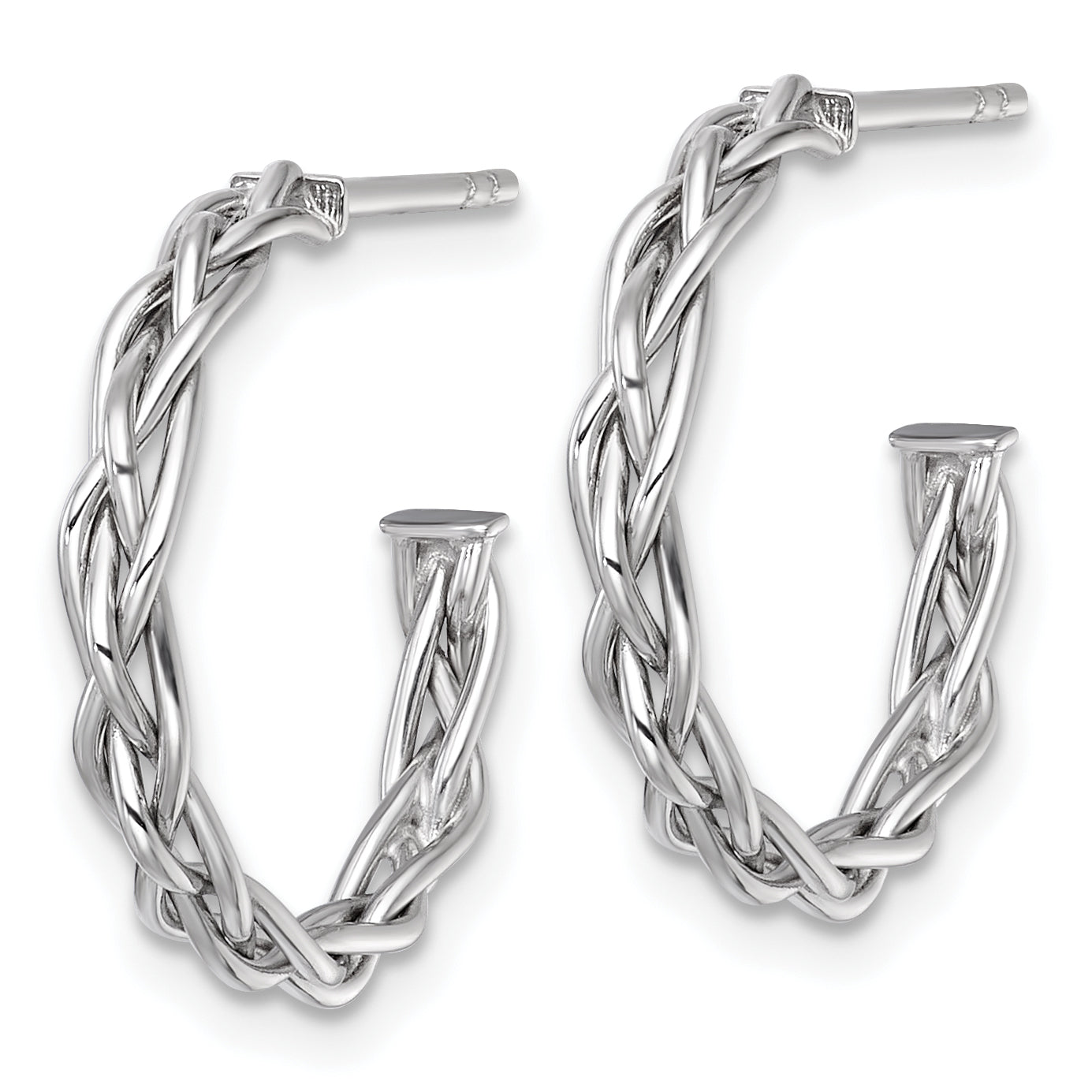 14k White Rhodium-plated Polished Woven Braid 3 x 19mm C-Hoop Post Earrings Secondary image