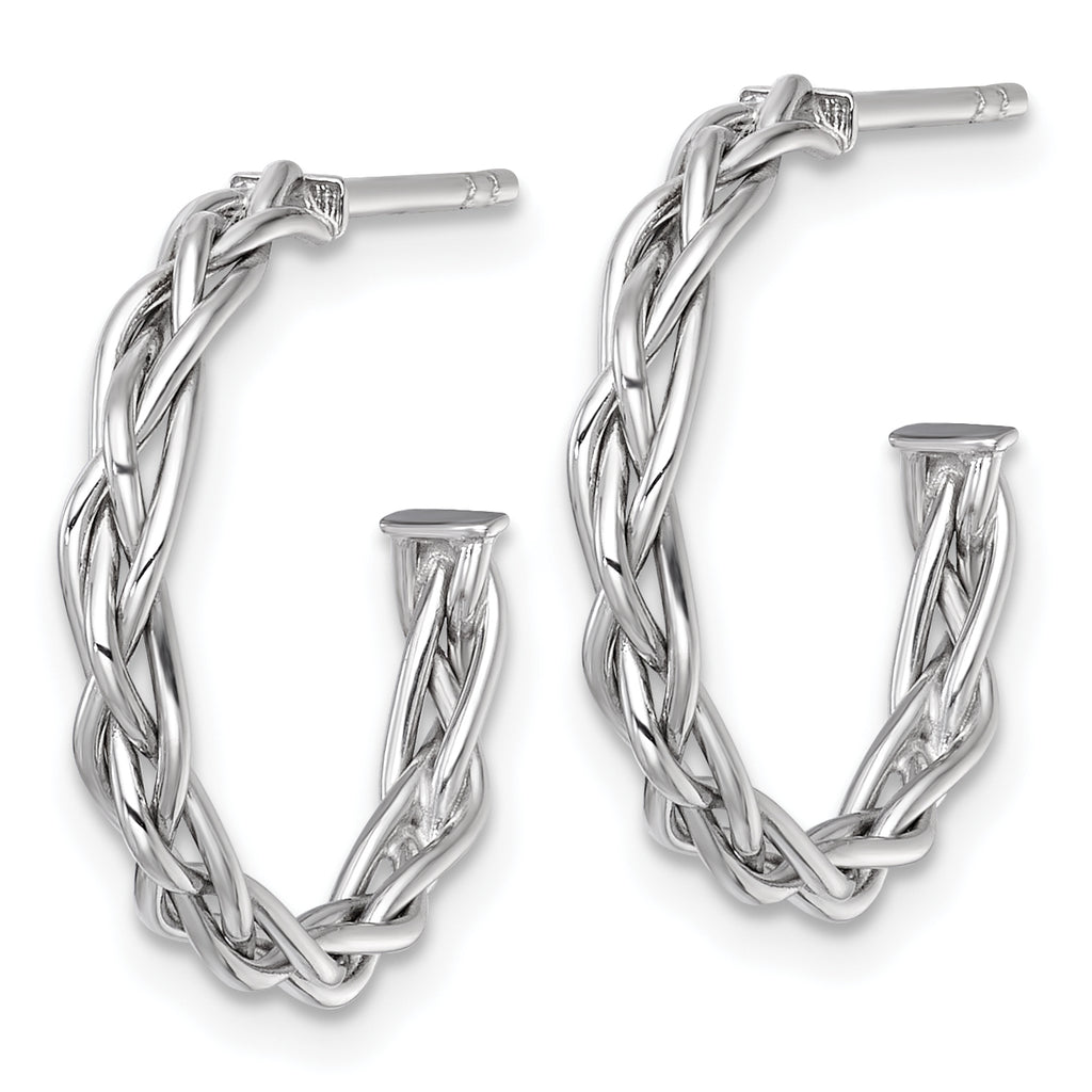 14k White Rhodium-plated Polished Woven Braid 3 x 19mm C-Hoop Post Earrings