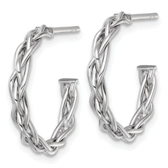 14k White Rhodium-plated Polished Woven Braid 3 x 19mm C-Hoop Post Earrings