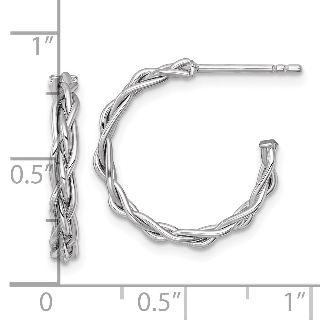 14k White Rhodium-plated Polished Woven Braid 3 x 19mm C-Hoop Post Earrings