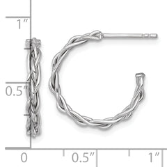 14k White Rhodium-plated Polished Woven Braid 3 x 19mm C-Hoop Post Earrings