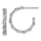 14k White Rhodium-plated Polished Woven Braid 3 x 19mm C-Hoop Post Earrings