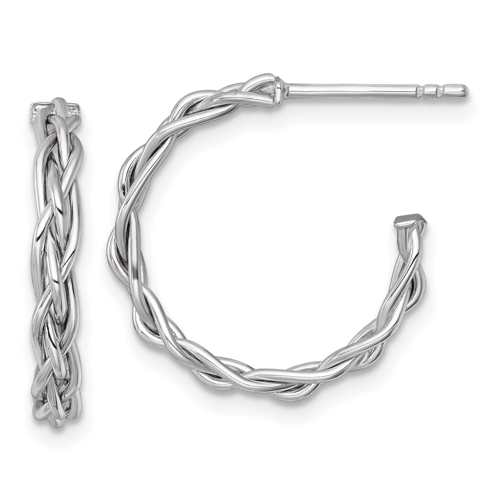 14k White Rhodium-plated Polished Woven Braid 3 x 19mm C-Hoop Post Earrings