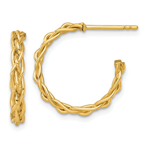 14k Polished Woven Braid 3 x 19mm C-Hoop Post Earrings - Sophia Jewelers