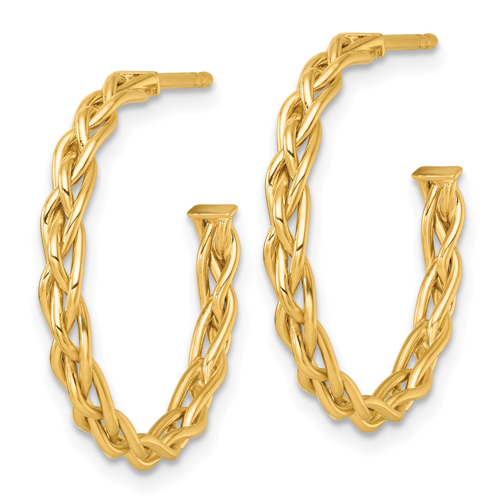 14k Polished Woven Braid 3 x 24mm C-Hoop Post Earrings Secondary image