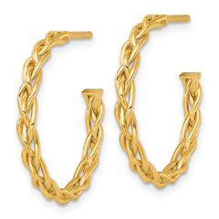 14k Polished Woven Braid 3 x 24mm C-Hoop Post Earrings