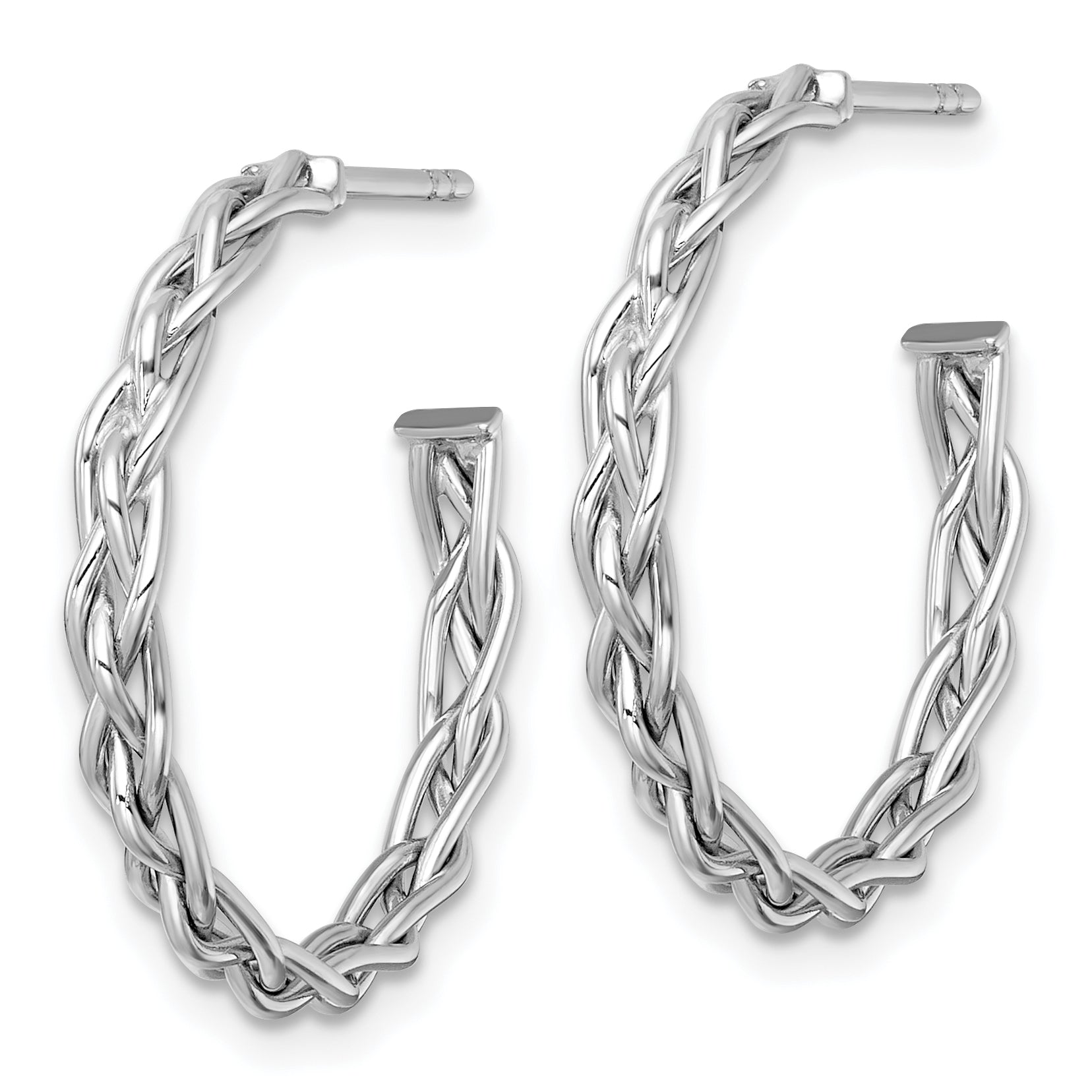 14k White Rhodium-plated Polished Woven Braid 3 x 24mm C-Hoop Post Earrings Secondary image
