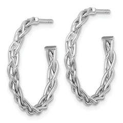 14k White Rhodium-plated Polished Woven Braid 3 x 24mm C-Hoop Post Earrings