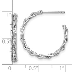 14k White Rhodium-plated Polished Woven Braid 3 x 24mm C-Hoop Post Earrings