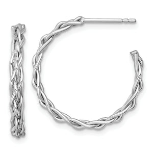 14k White Rhodium-plated Polished Woven Braid 3 x 24mm C-Hoop Post Earrings - Sophia Jewelers