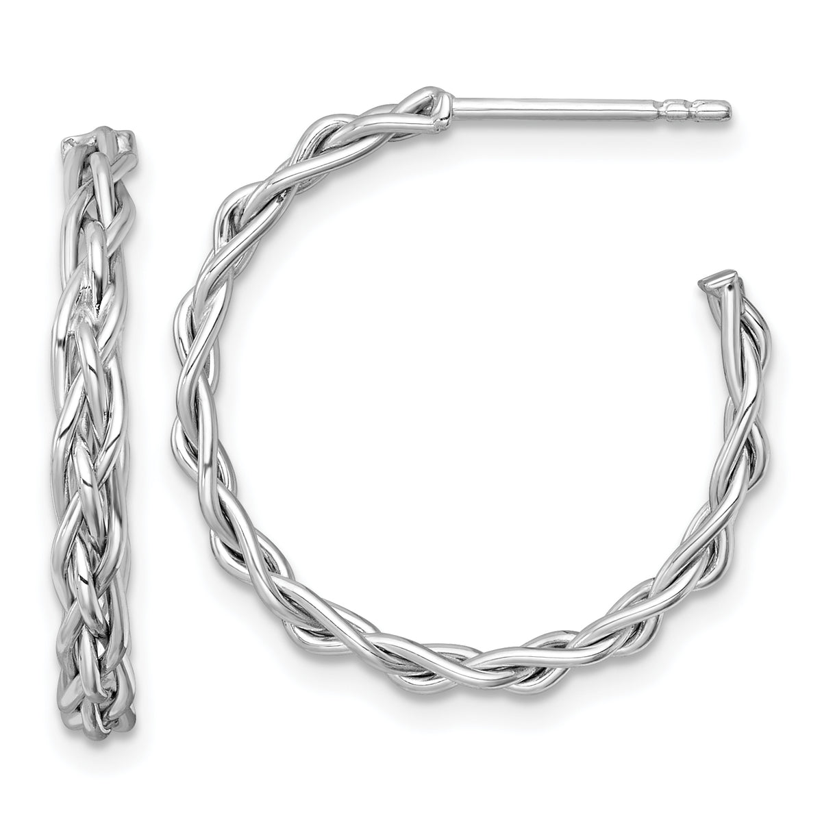 14k White Rhodium-plated Polished Woven Braid 3 x 24mm C-Hoop Post Earrings