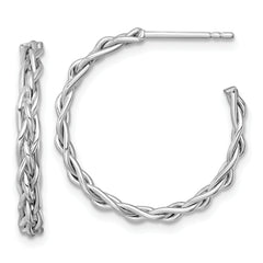 14k White Rhodium-plated Polished Woven Braid 3 x 24mm C-Hoop Post Earrings