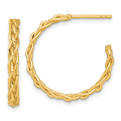 14k Polished Woven Braid 3 x 24mm C-Hoop Post Earrings