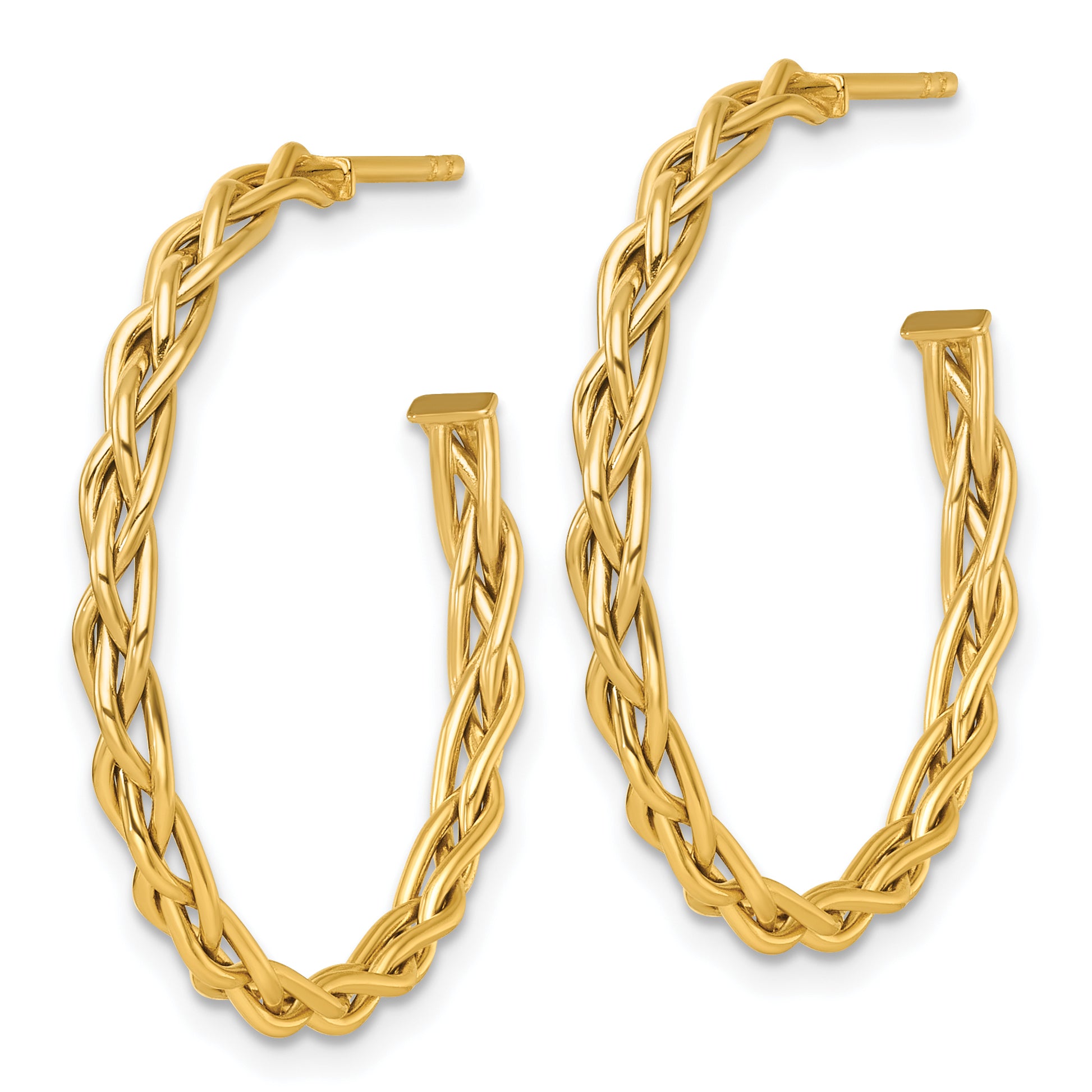 14k Polished Woven Braid 3 x 29mm C-Hoop Post Earrings