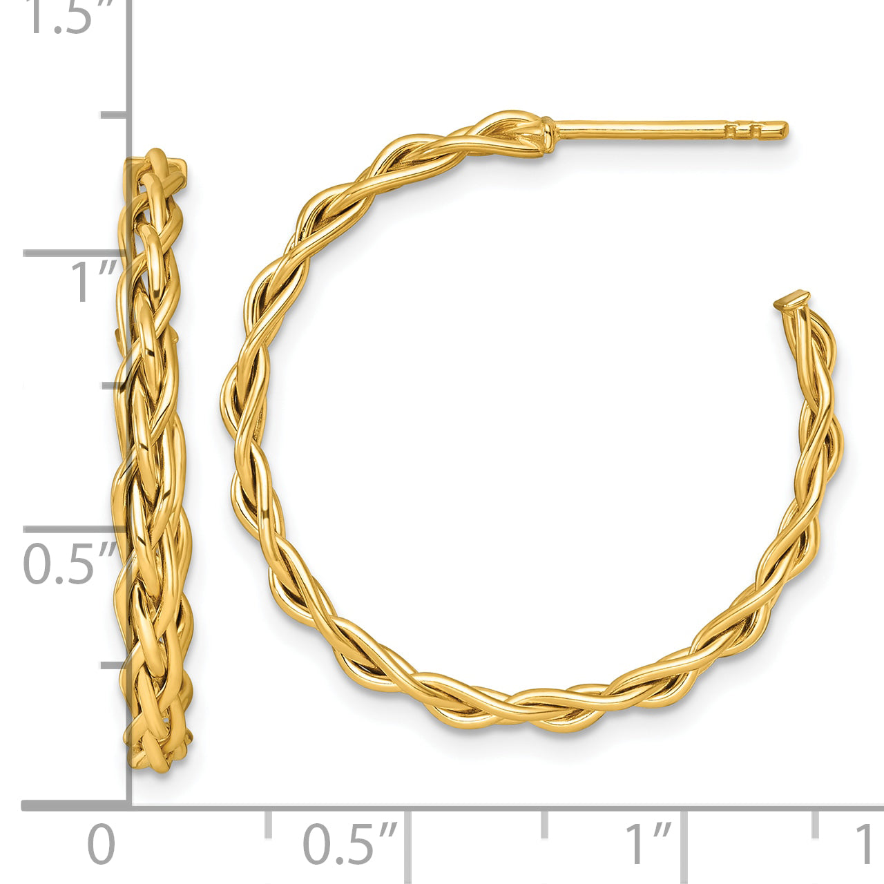 14k Polished Woven Braid 3 x 29mm C-Hoop Post Earrings