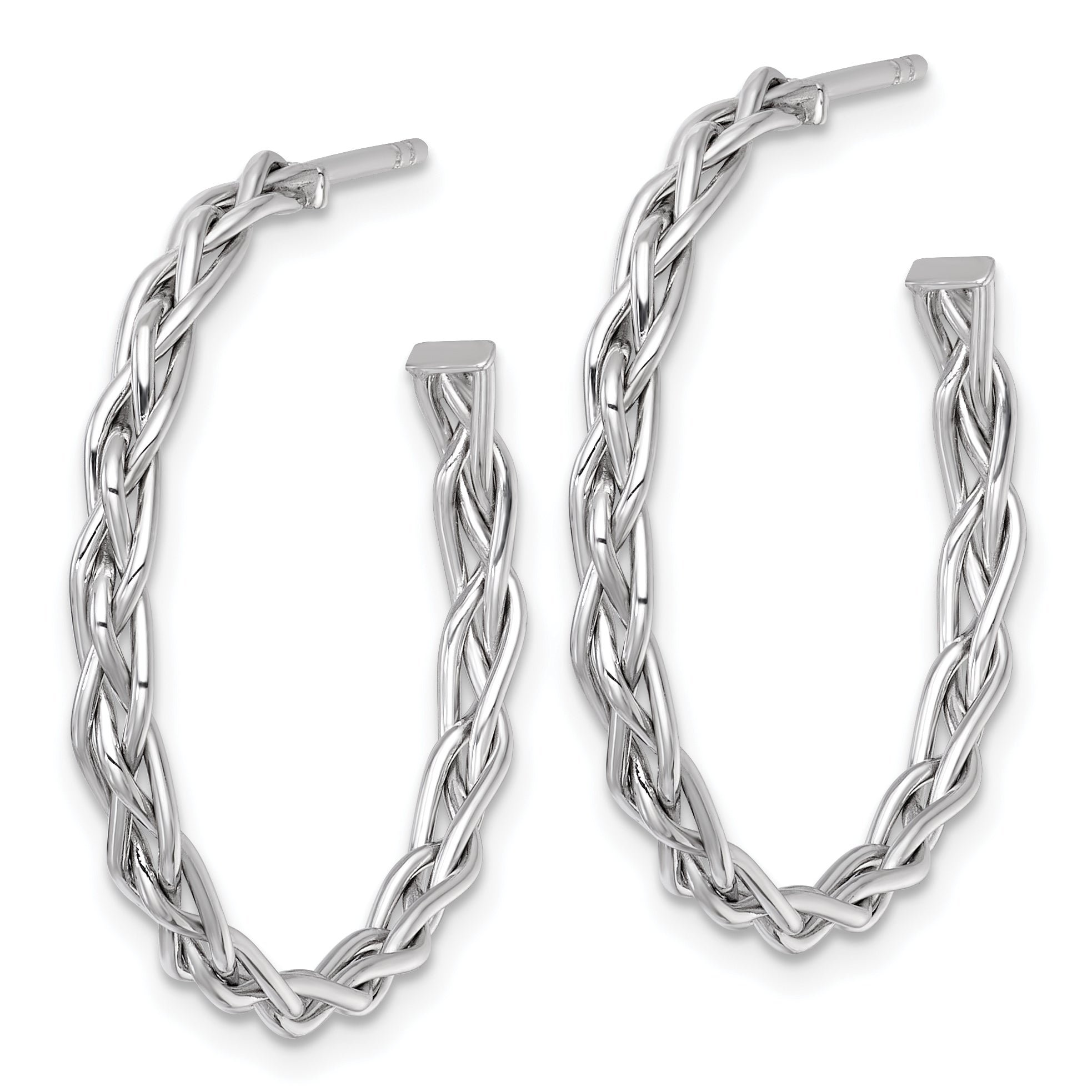 14k White Rhodium-plated Polished Woven Braid 3 x 29mm C-Hoop Post Earrings Secondary image