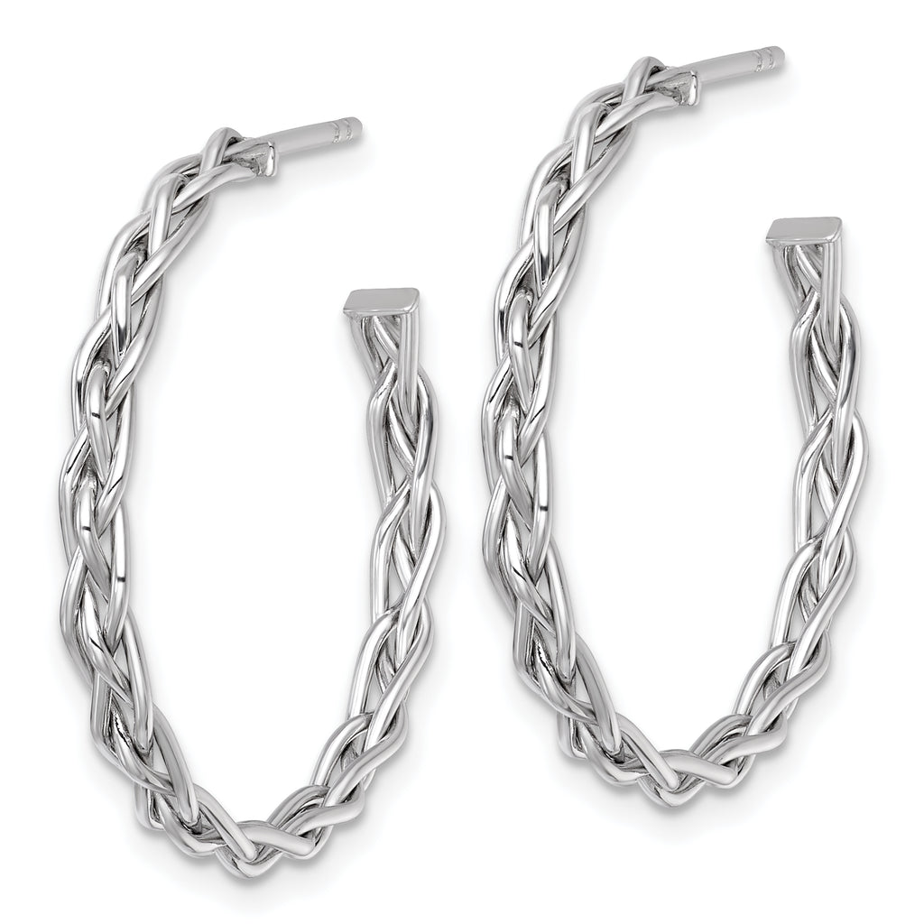 14k White Rhodium-plated Polished Woven Braid 3 x 29mm C-Hoop Post Earrings