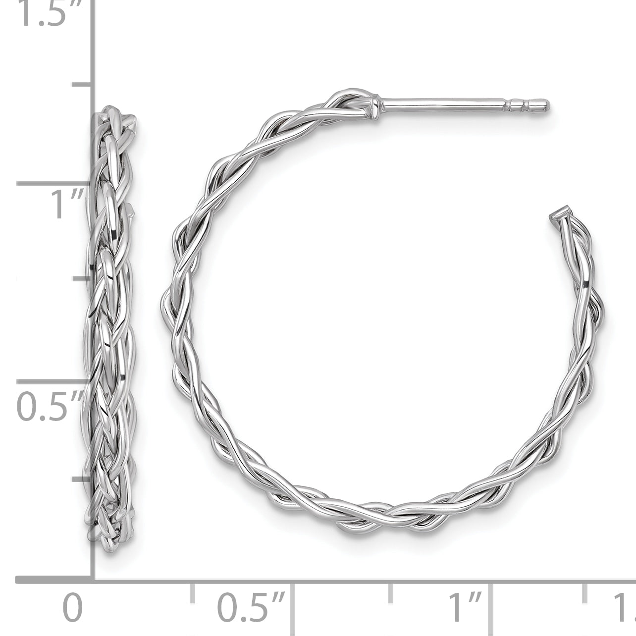 14k White Rhodium-plated Polished Woven Braid 3 x 29mm C-Hoop Post Earrings