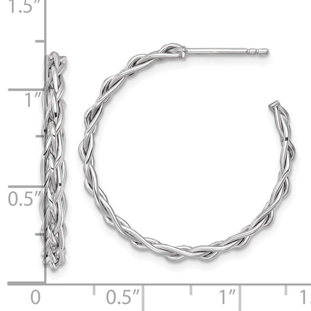 14k White Rhodium-plated Polished Woven Braid 3 x 29mm C-Hoop Post Earrings