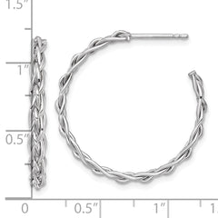 14k White Rhodium-plated Polished Woven Braid 3 x 29mm C-Hoop Post Earrings