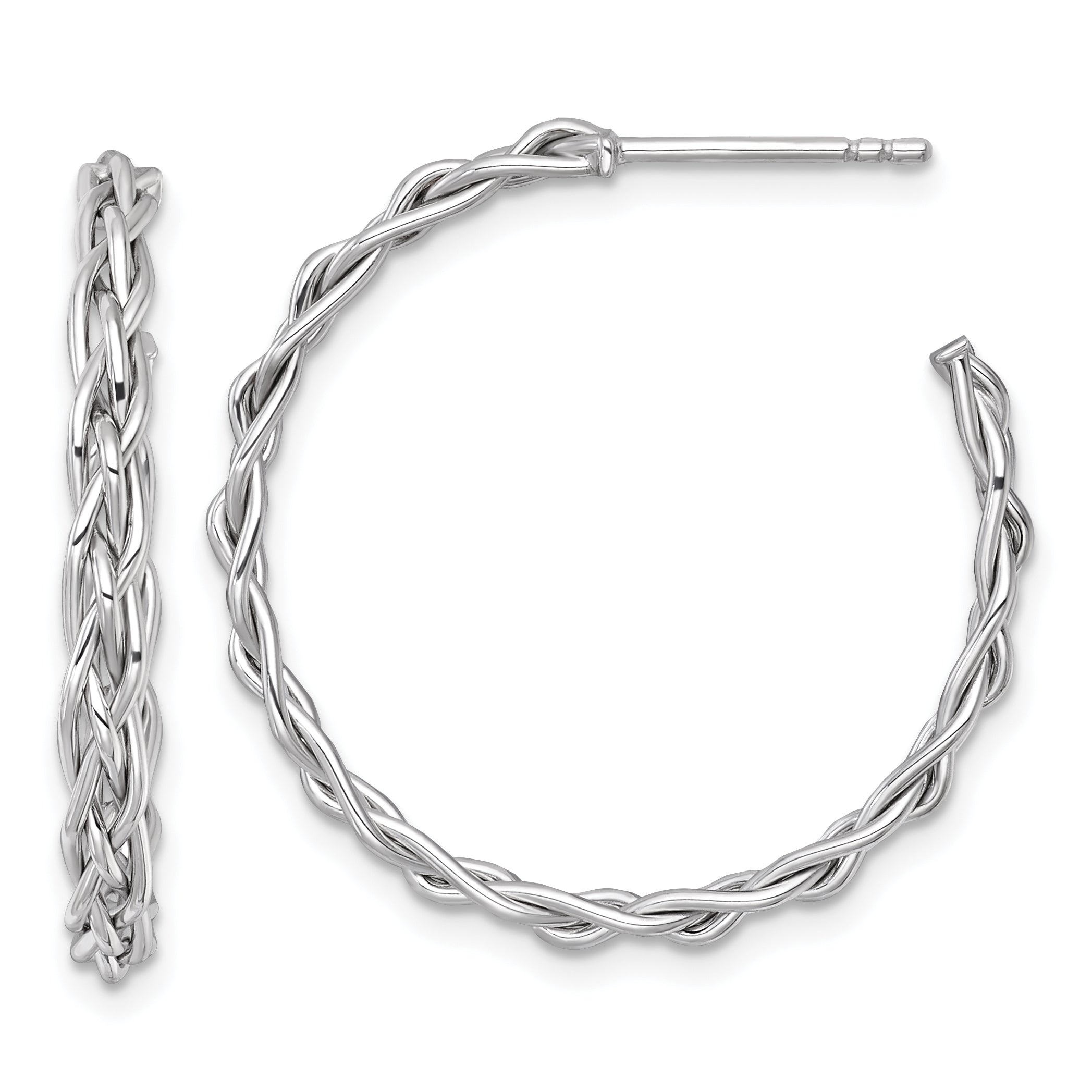 14k White Rhodium-plated Polished Woven Braid 3 x 29mm C-Hoop Post Earrings