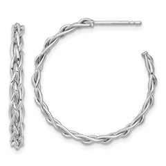 14k White Rhodium-plated Polished Woven Braid 3 x 29mm C-Hoop Post Earrings