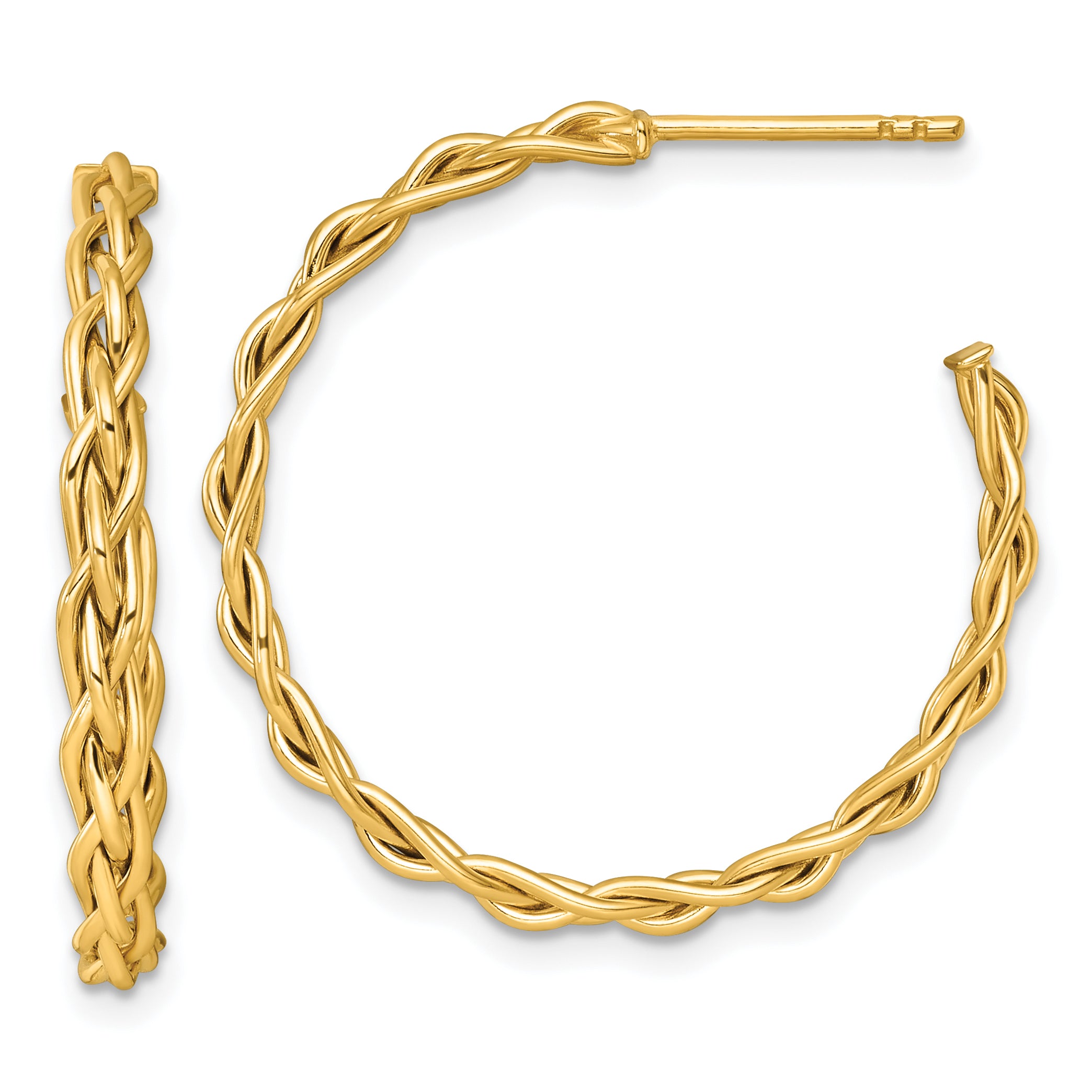 14k Polished Woven Braid 3 x 29mm C-Hoop Post Earrings