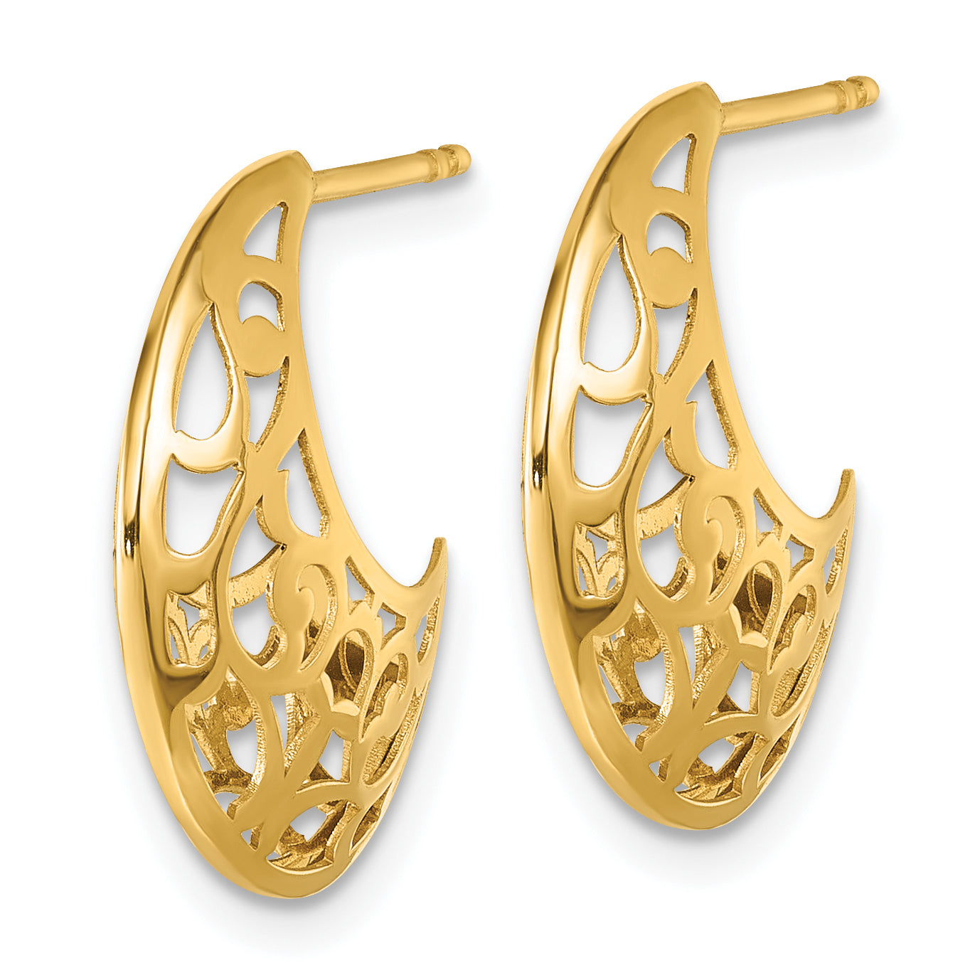 14k Polished Fancy Cut Out Design Post J-Hoop Earrings