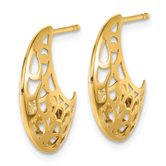 14k Polished Fancy Cut Out Design Post J-Hoop Earrings