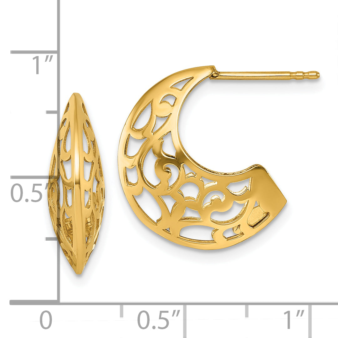 14k Polished Fancy Cut Out Design Post J-Hoop Earrings
