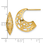 14k Polished Fancy Cut Out Design Post J-Hoop Earrings