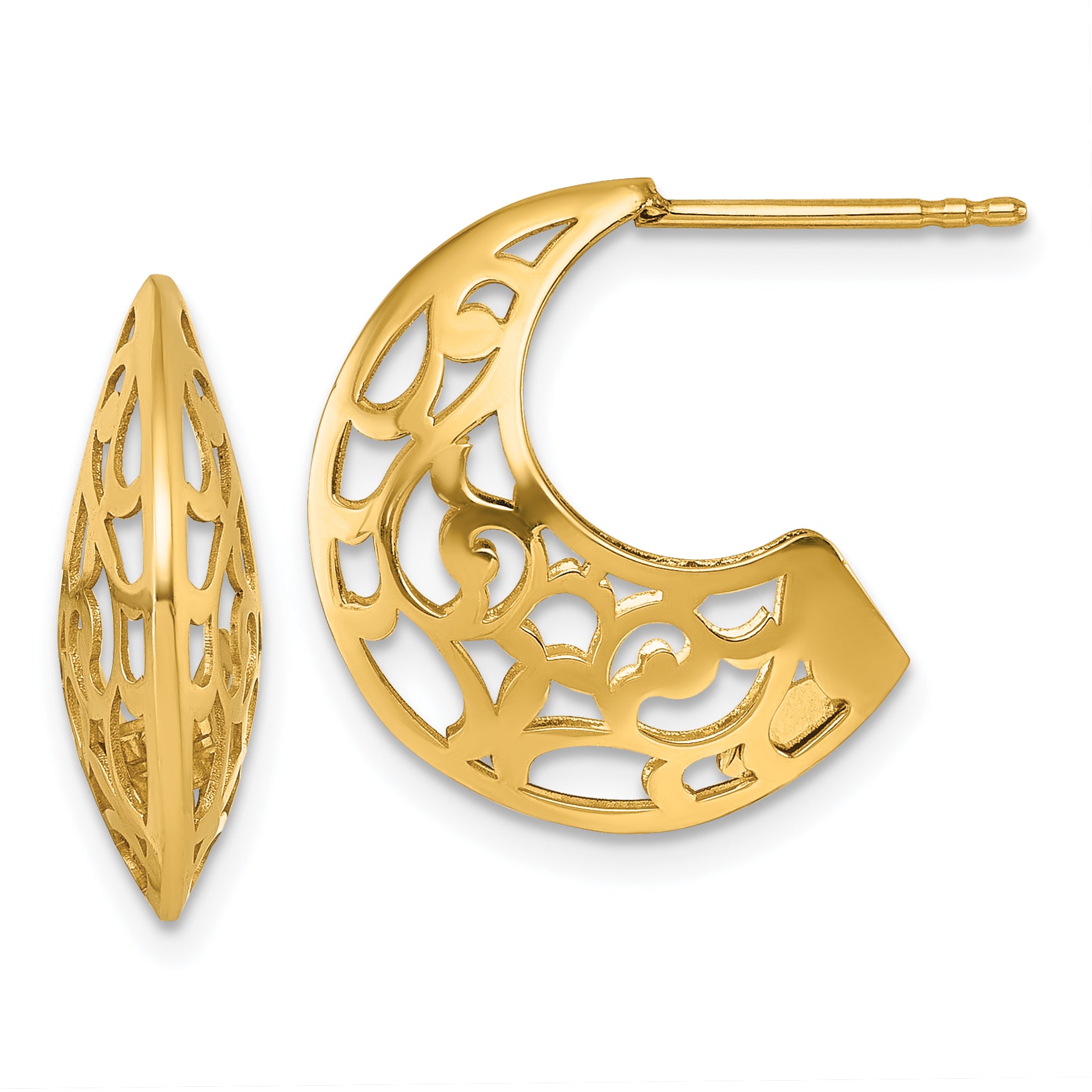 14k Polished Fancy Cut Out Design Post J-Hoop Earrings