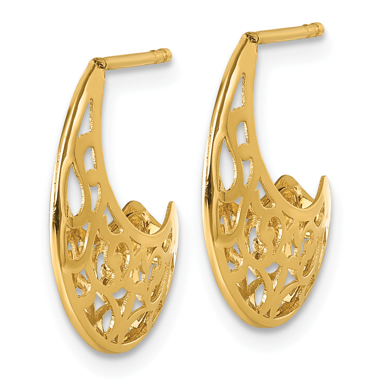 14k Polished Fancy Cut Out Design Post J-Hoop Earrings