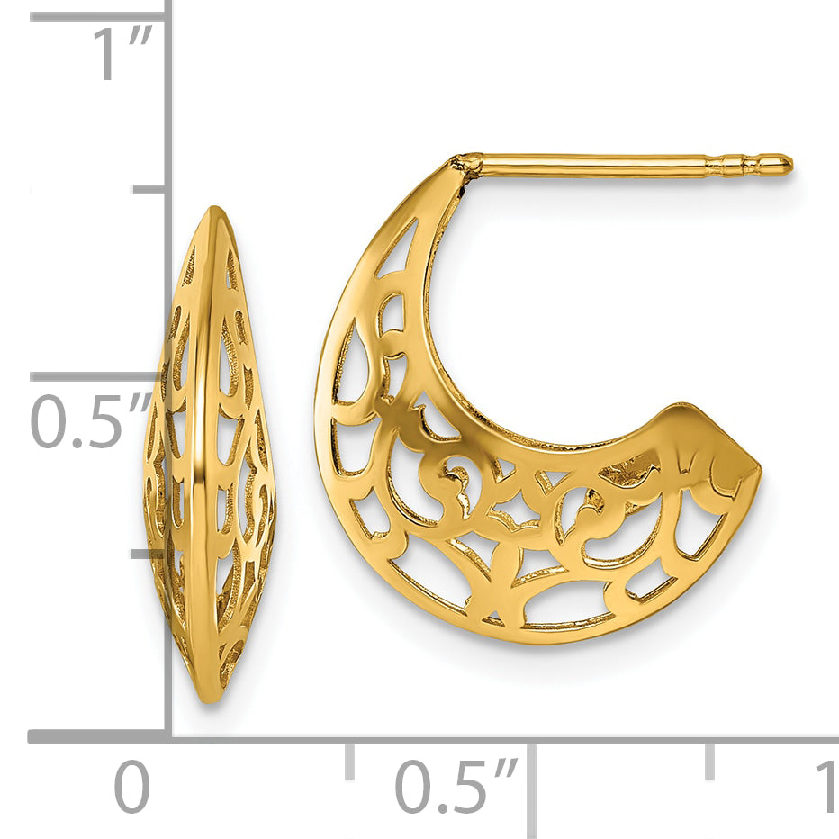 14k Polished Fancy Cut Out Design Post J-Hoop Earrings