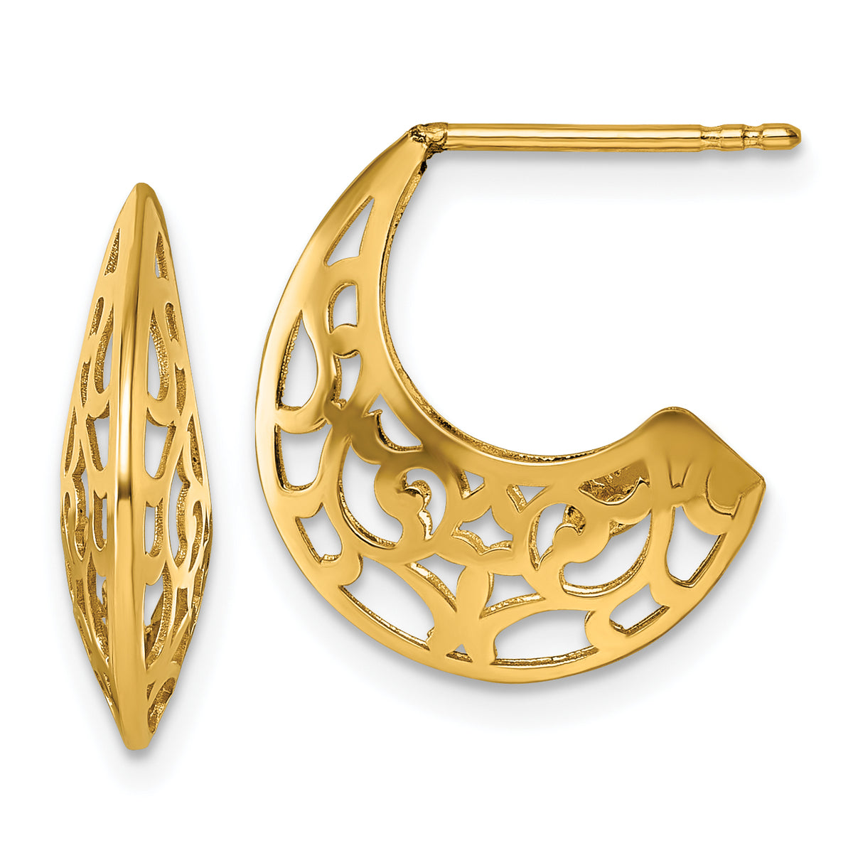 14k Polished Fancy Cut Out Design Post J-Hoop Earrings