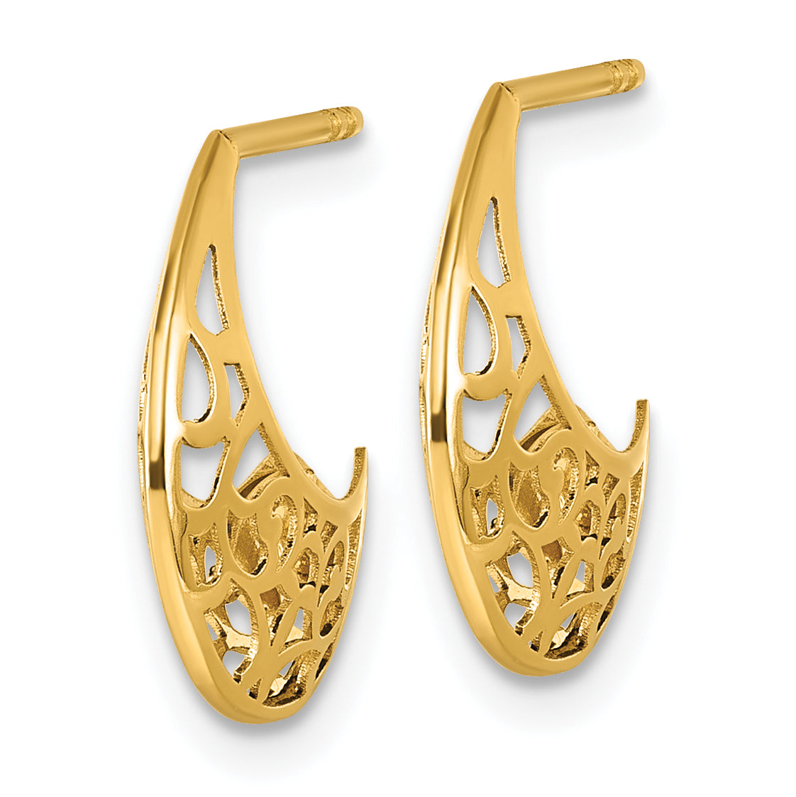 14k Polished Fancy Cut Out Design Post J-Hoop Earrings Secondary image