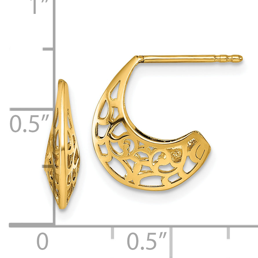 14k Polished Fancy Cut Out Design Post J-Hoop Earrings