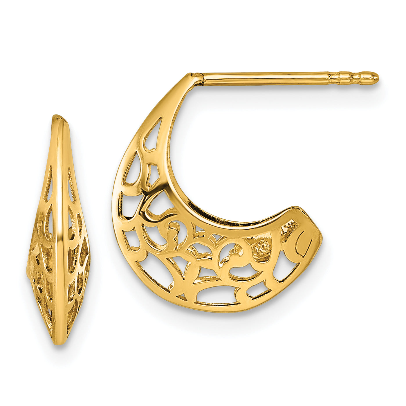 14k Polished Fancy Cut Out Design Post J-Hoop Earrings