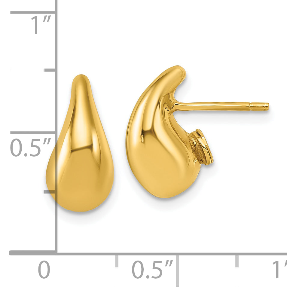 14k Polished 3D Curved Puffed Teardrop Post Earrings