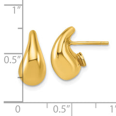 14k Polished 3D Curved Puffed Teardrop Post Earrings