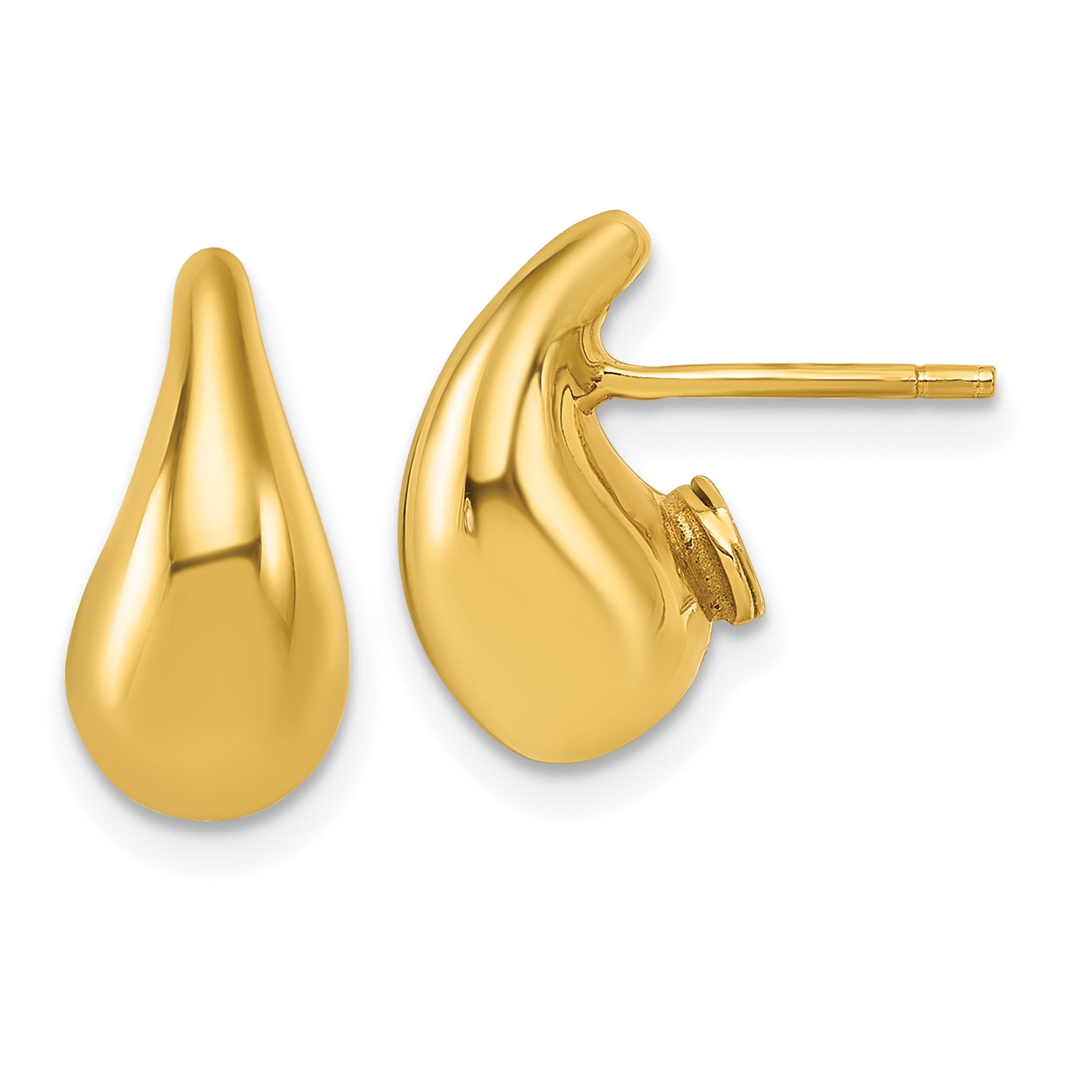 14k Polished 3D Curved Puffed Teardrop Post Earrings Main image