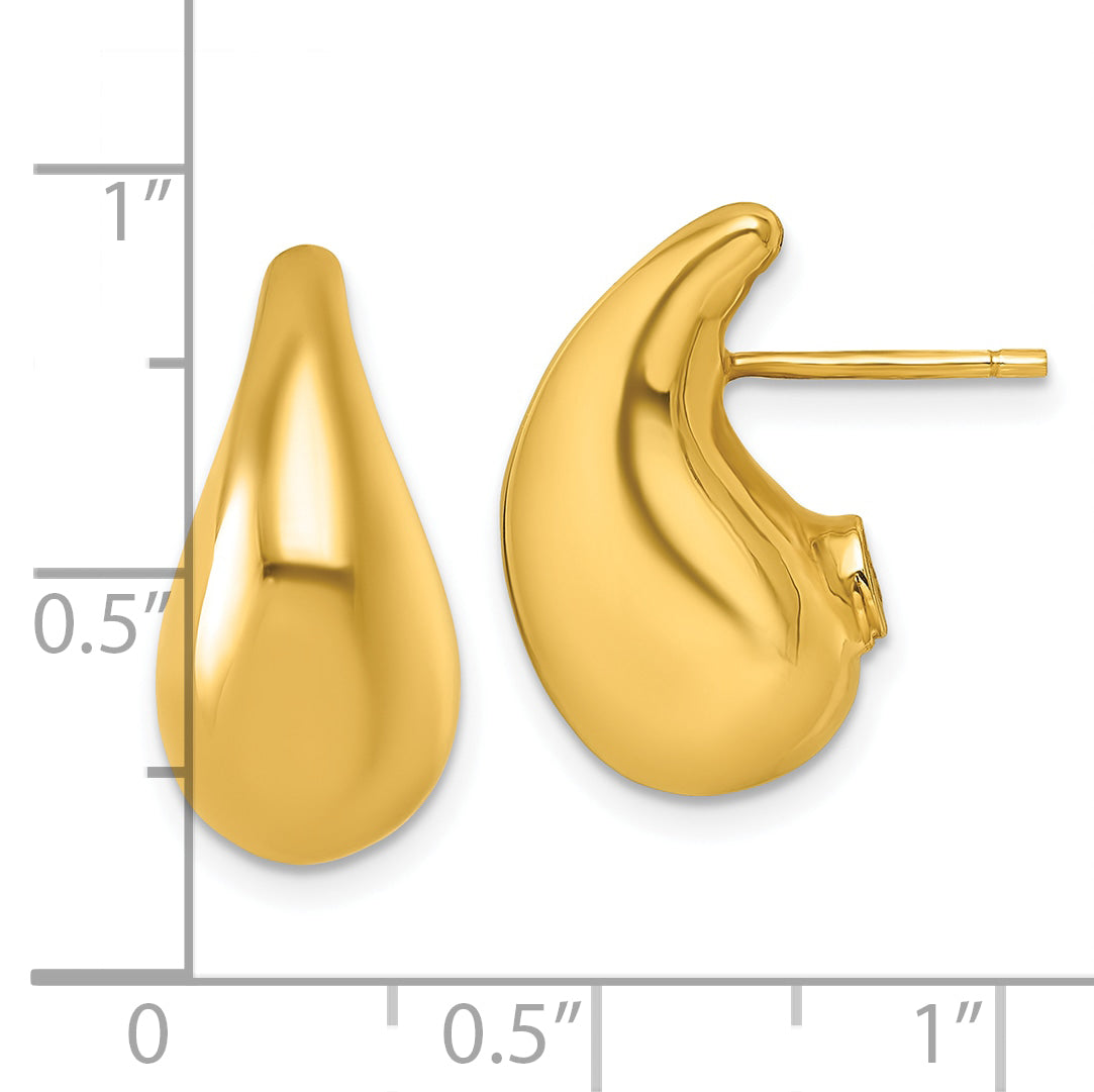 14k Polished 3D Curved Puffed Teardrop Post Earrings